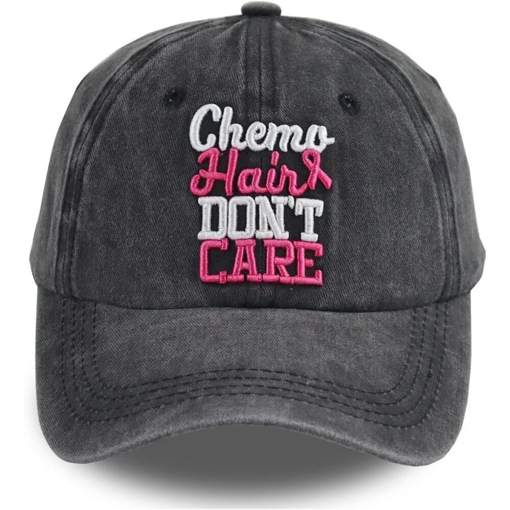 Cotton Chemo Hair Don't Care Baseball Cap Pink Ribbon Support Women Men
